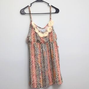 Leopard Print Sleeveless Top with Floral Trim